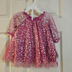 NANNETTE BABY 2 PIECE PRINCESS DRESS: PINK/ANIMAL PRINT: NEW WITH TAGS: 0-3 MTH